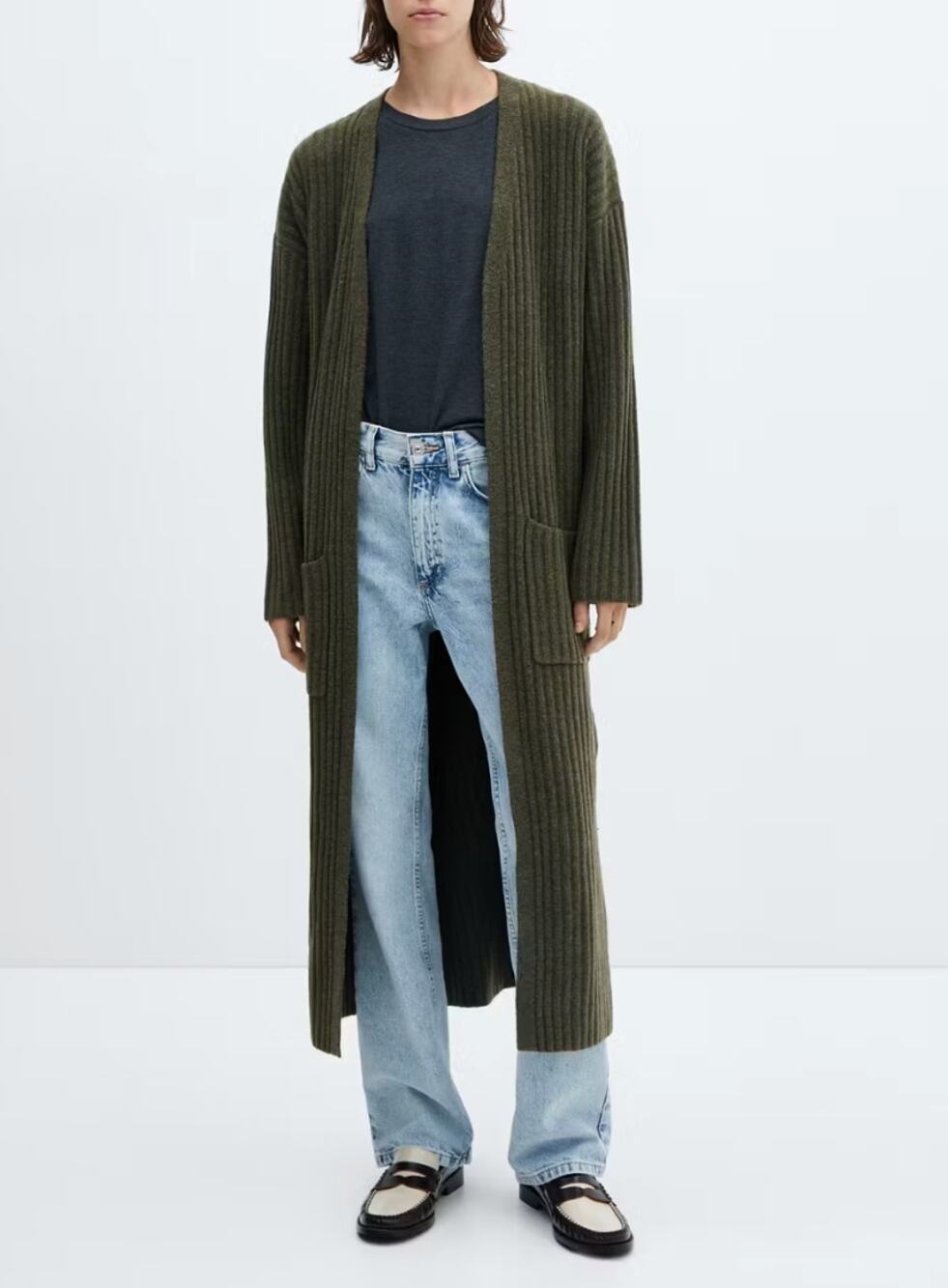 NWT Mango MNG Long Sweater Cardigan Olive Green Size S